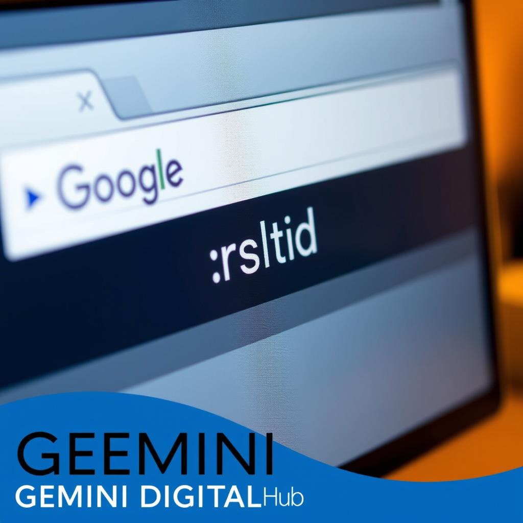 A close-up shot of a computer screen displaying a Google search results page, with the 'srsltid' parameter prominently featured in the URL. The screen is illuminated by a warm, diffused light, creating a professional and authoritative atmosphere. In the foreground, the GEMINI DIGITAL Hub logo is subtly visible, suggesting the connection between the topic and the article's context. The background is slightly blurred, keeping the focus on the technical details of the URL parameter. The overall composition conveys a sense of curiosity and the desire to understand the significance of this obscure Google parameter.